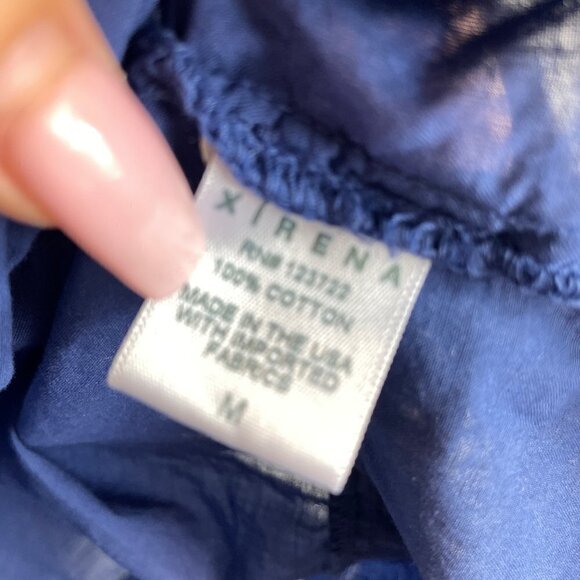 Xirena Ameli Keyhole Tie Neck Long Sleeve Hi-Low Blouse Navy Blue M - Picture 7 of 8